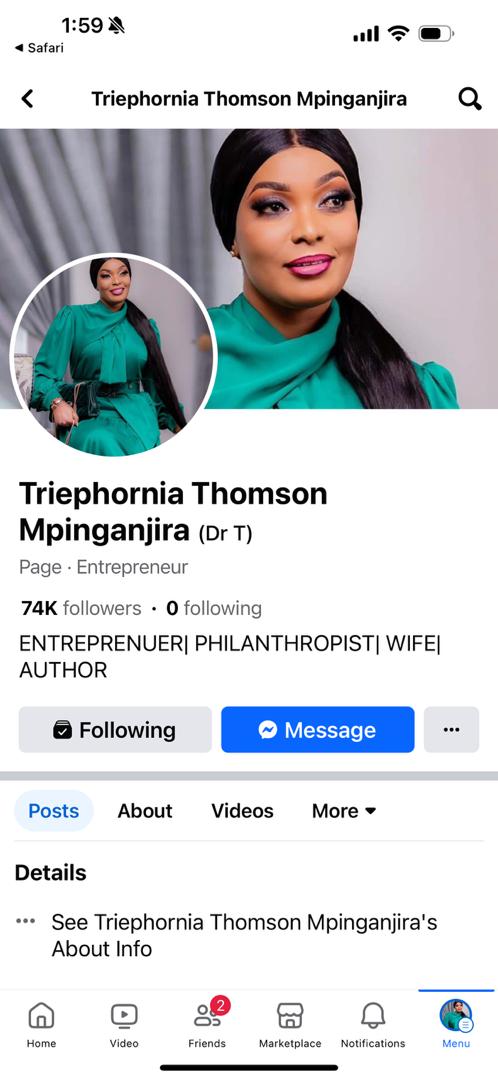 OOPS!TRIEPHORNIA MPINGANJIRA’S FACEBOOK PAGE HACKED…please ignore any post