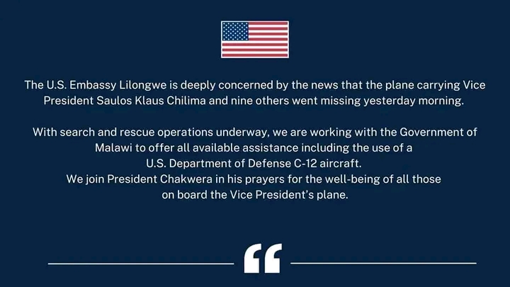 USA joins search for missing Malawi Vice President, Deploys C-12 Aircraft