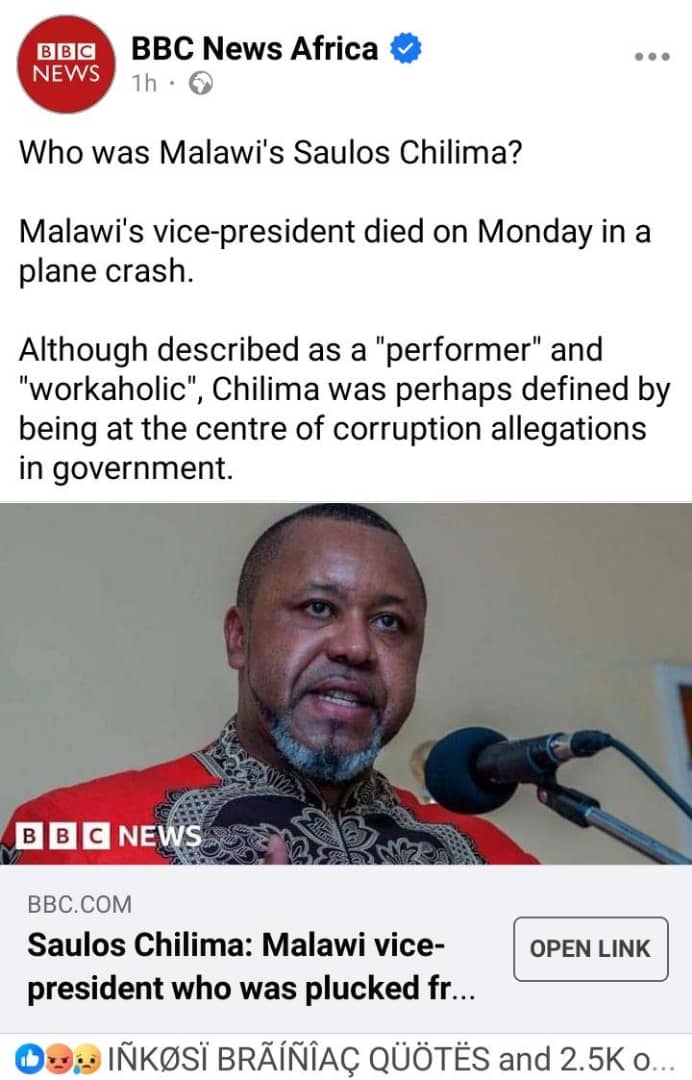 Malawians demand apology from BBC over Veep Chilima’s obituary